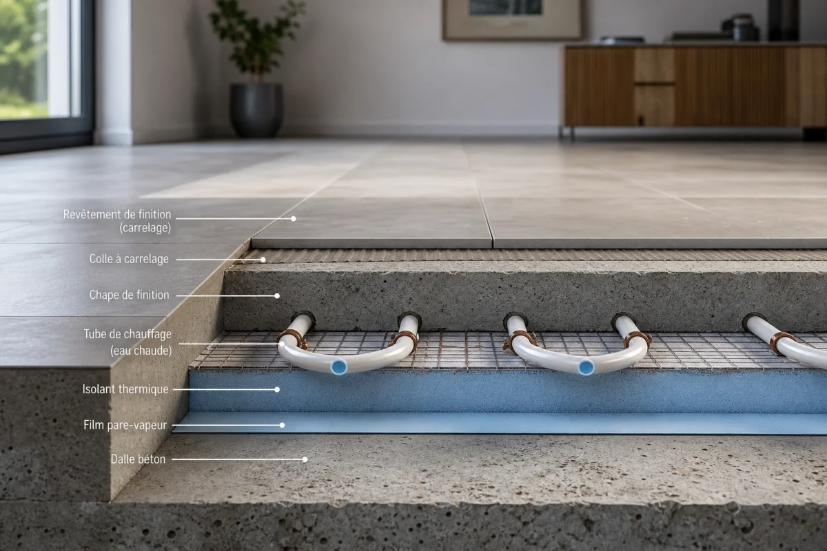 plancher chauffant schéma